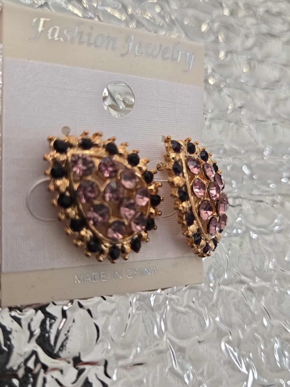 Fashion Jewelry Gold-Tone Teardrop Earrings with Lavender/ Pinkand Black Accents - Picture 4 of 5